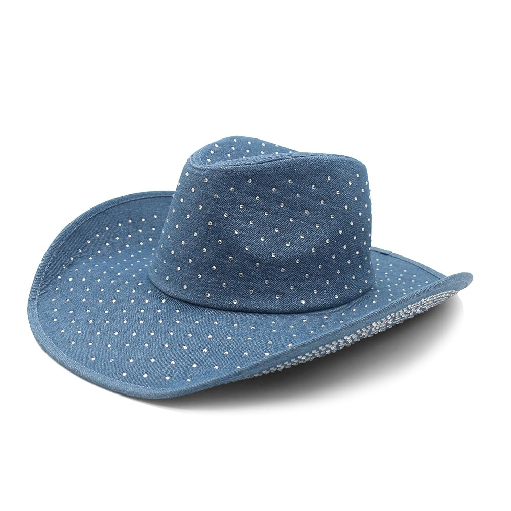 Western Cowboy Hat for Women Man Denim Wide Brim Cowgirl Hat for Party Cosplay Rhinestone Cowboy ... | Amazon (US)
