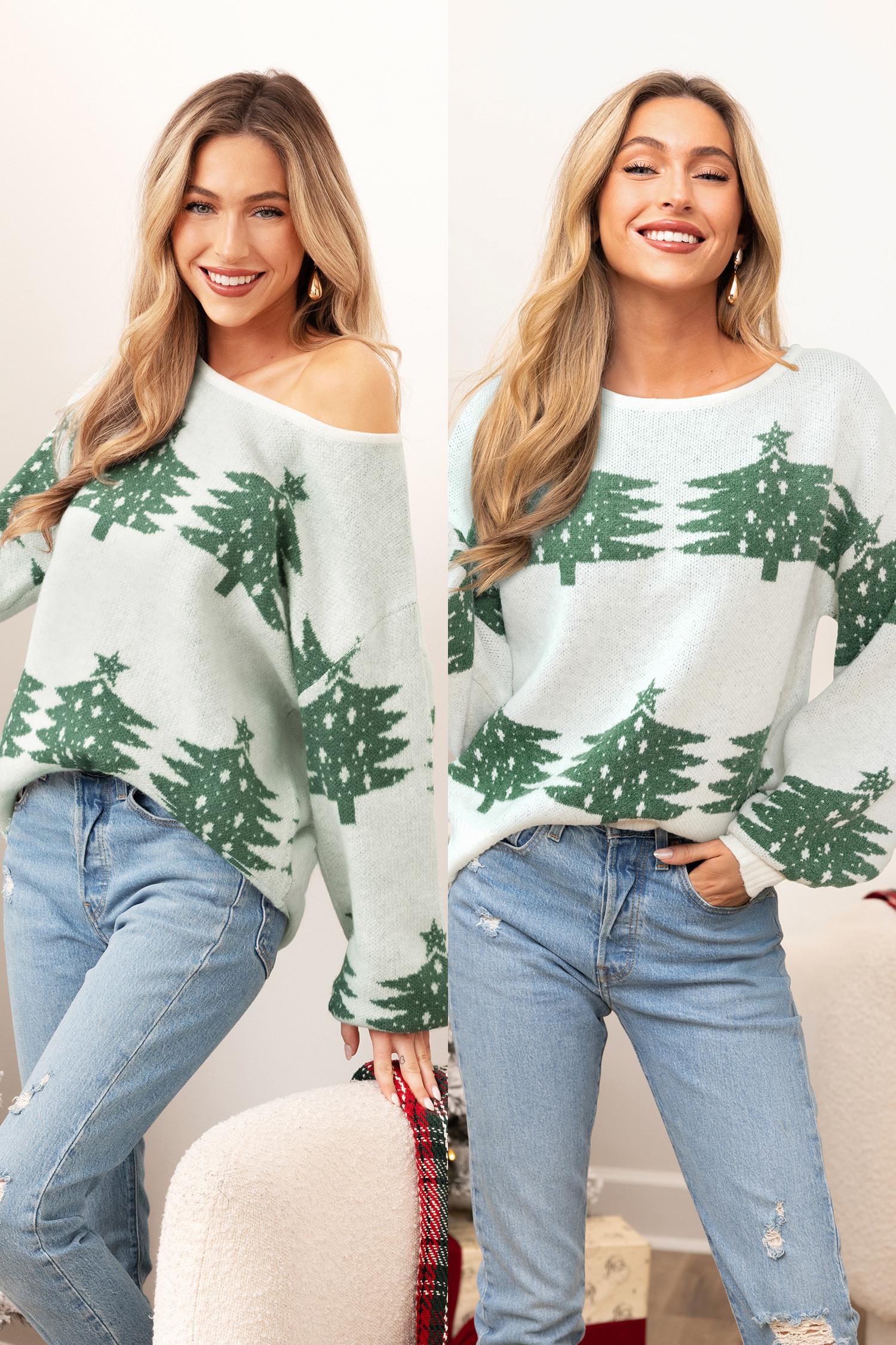 Christmas Tree White Sweater | Cupshe US