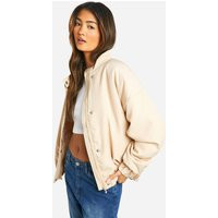 Womens Oversized Collar Detail Bomber Jacket - Beige - 12 | boohoo (US & Canada)