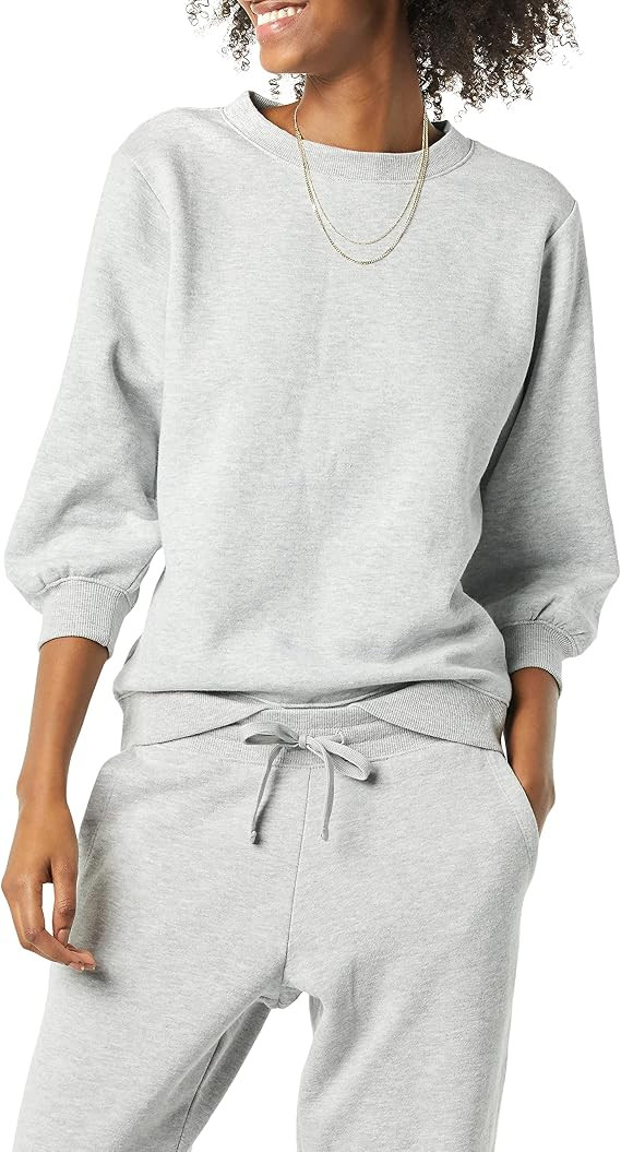Amazon Essentials Women's French Terry Fleece Crewneck Sweatshirt with Sleeve Detail, Three Quart... | Amazon (US)