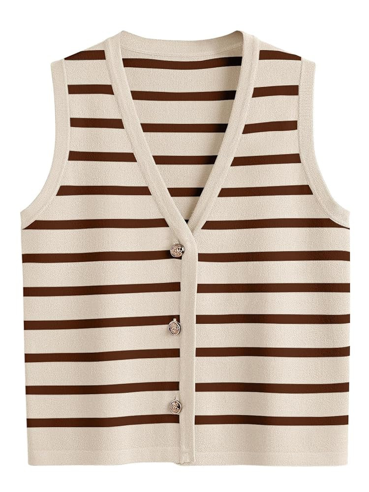 LILLUSORY Vest Tops for Women 2025 Fall Outfits Striped Sweaters Button Up Casual Shirts Blouses ... | Amazon (US)
