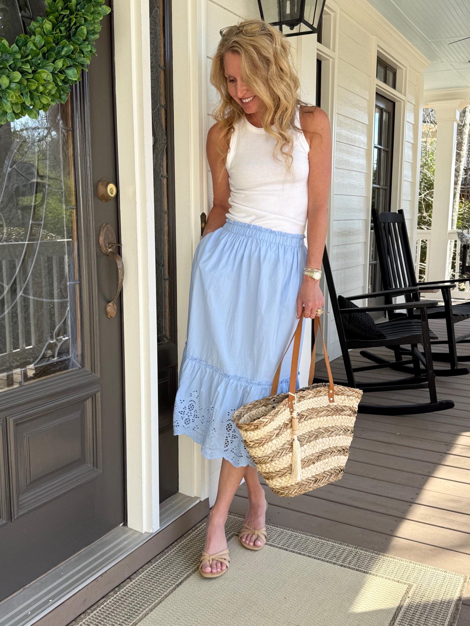 The cutest little eyelet skirt 🤍 wearing an xs 

#LTKSeasonal #LTKgrwm #LTKootd