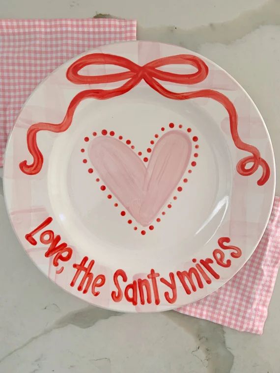 Valentines Day Plate / preppy gingham / love is in the air  / personalized ceramic  hand-painted ... | Etsy (US)