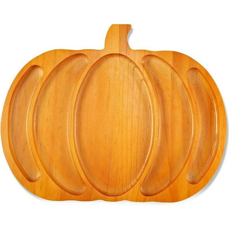 Halloween Decorations Pumpkin Shaped Wooden Serving Tray, Autumn Harvest Platter For Snacks, Chee... | Walmart (US)