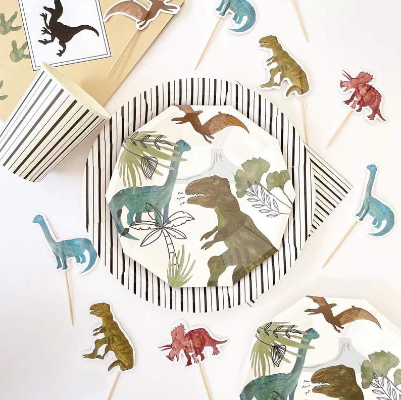 Dinosaur Plates pack of 8 Dinosaur Birthday Party Dinosaur Party Decorations Pastel Dinosaur Pape... | Etsy (US)