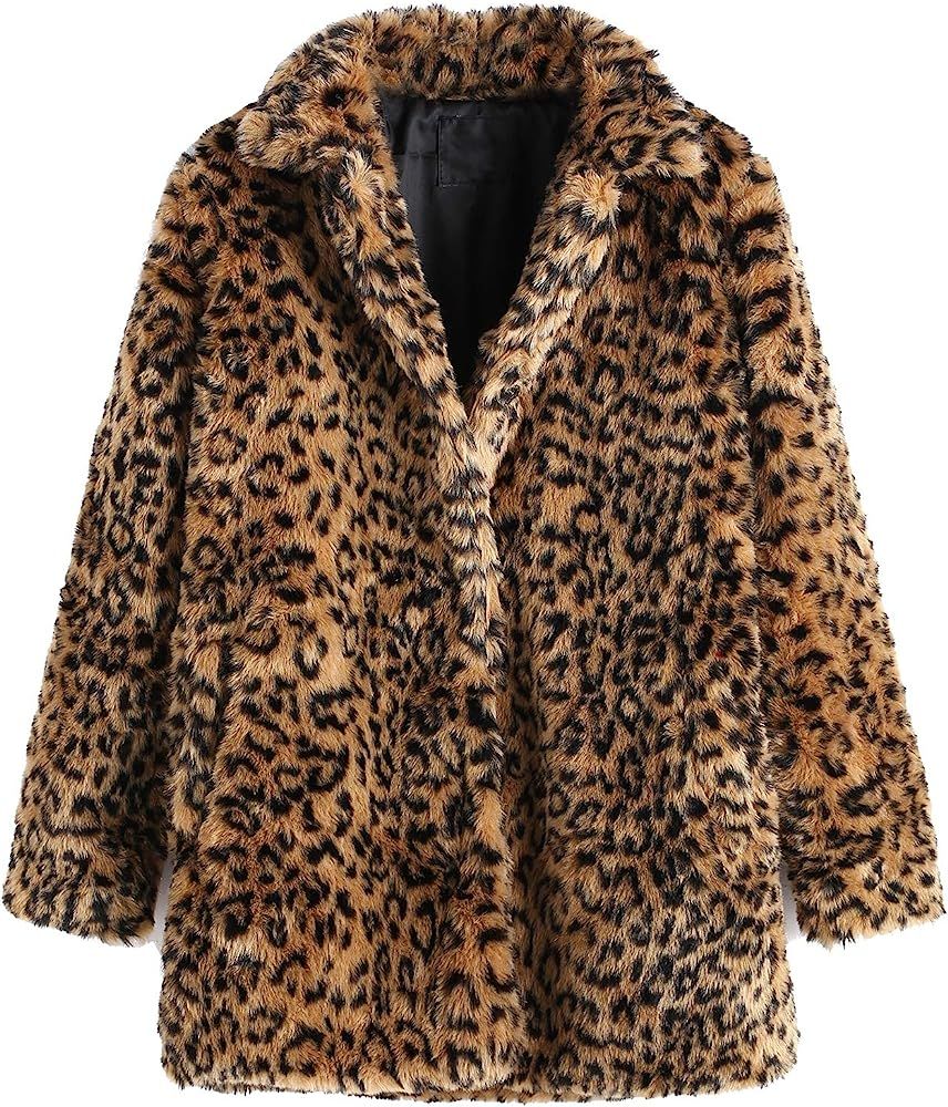 Women Khaki Hooded Dolman Sleeve Faux Fur Cardigan Coat for Winter | Amazon (US)
