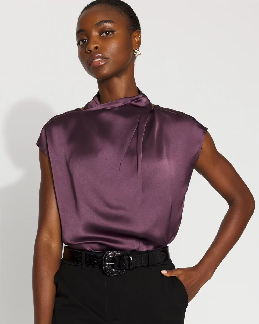 Satin Draped Sleeveless Blouse | White House Black Market
