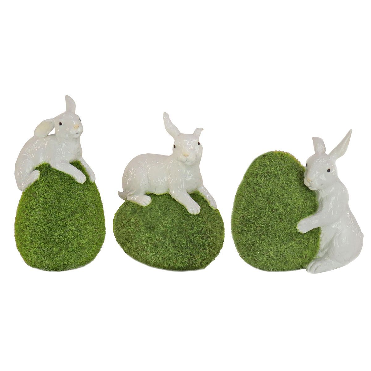 7" Artificial Green Moss Eggs with White Bunnies (Set of 3) - National Tree Company | Target