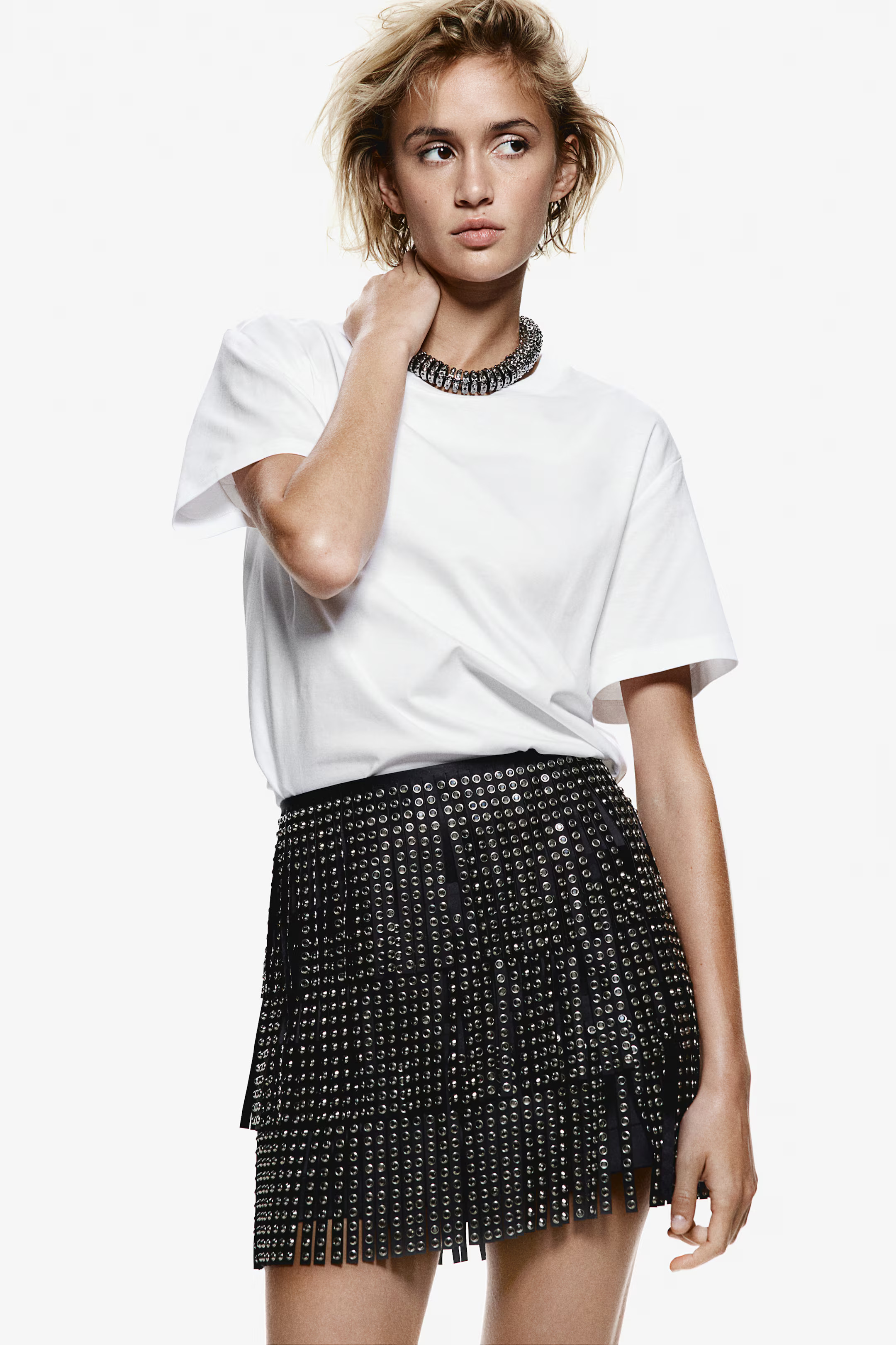 Rhinestone-Decorated Fringed Skirt - Black - Ladies | H&M US | H&M (US + CA)
