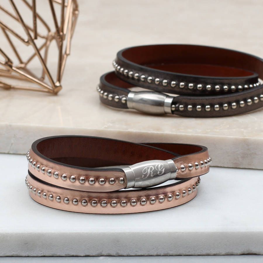 Hurleyburley Personalised Double Wrap Studded Leather Bracelet | Notonthehighstreet.com US