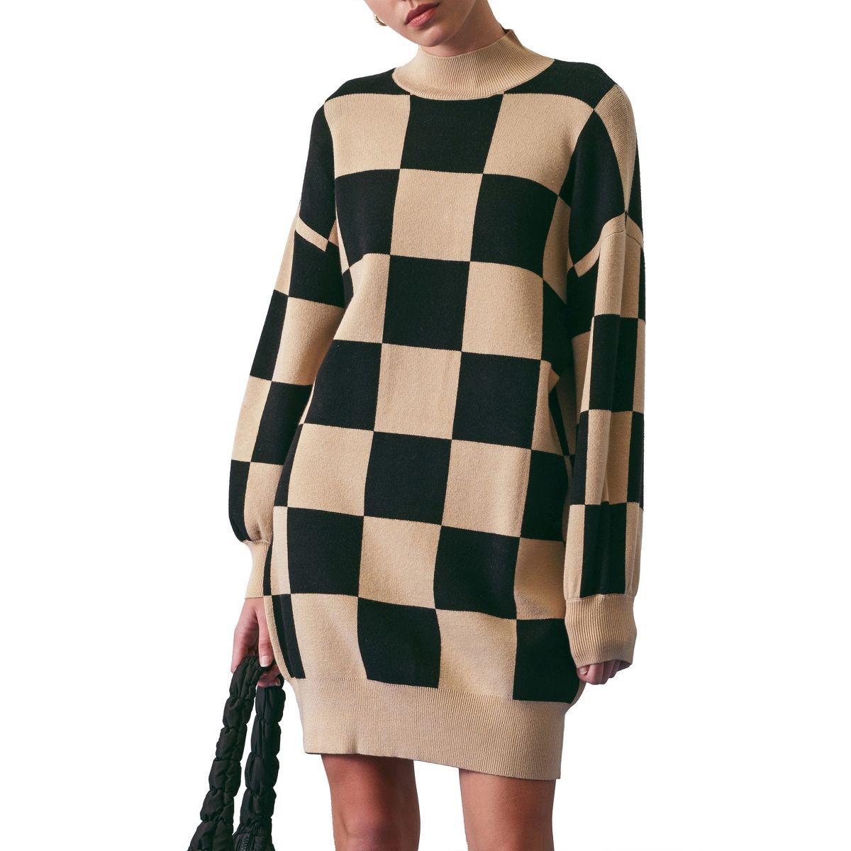 August Sky Women's Checkerboard Mock Neck Sweater Dress | Target