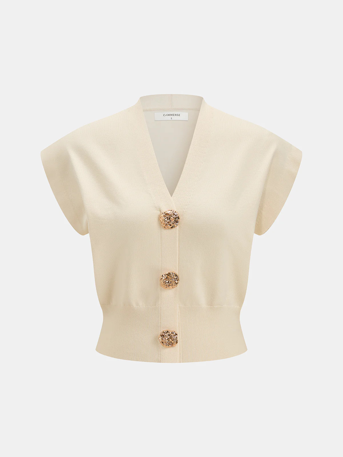 V-Neck Cap Sleeve Knit Top | Commense