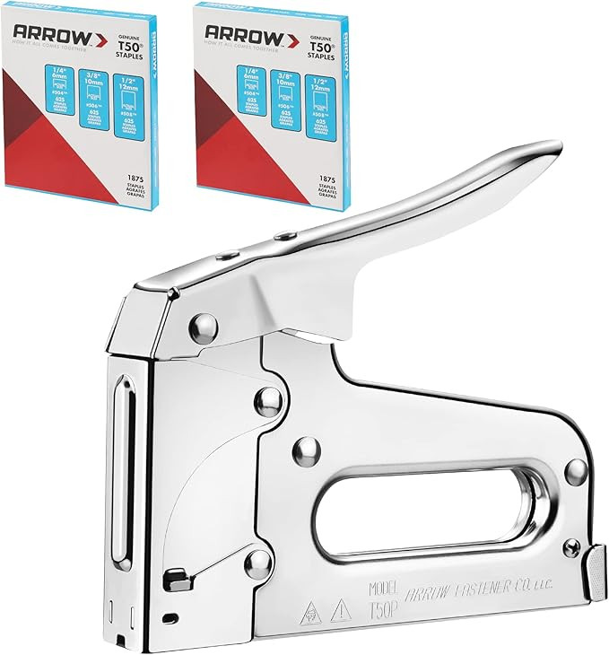 Arrow T50 Heavy Duty Staple Gun Kit, All Chrome Steel Stapler, with 3750 Pieces T50 1/4", 3/8", 1... | Amazon (US)