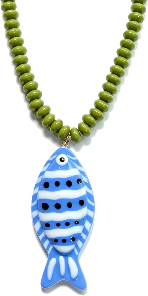 Colorful Beaded Fish Necklace for Women Boho Long Resin Beaded Necklaces Chunky Acrylic Fish Pend... | Amazon (US)
