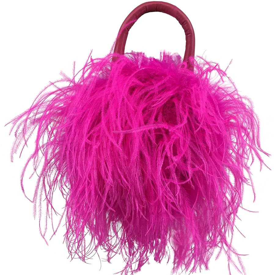 LVCOMEFF Ostrich Feather Purse for Women Evening Clutch Mini Purse for Wedding Party Prom Banquet | Amazon (US)