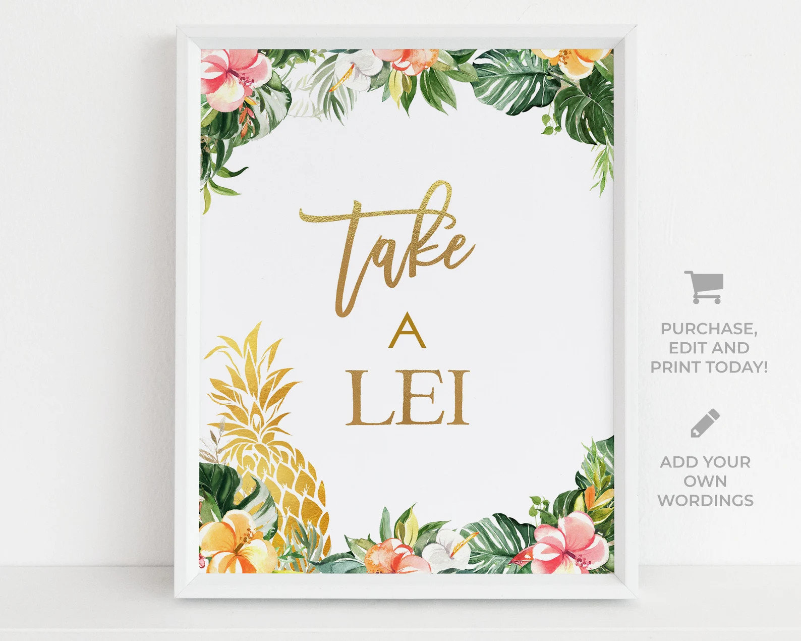 Take A Lei Table Sign, EDITABLE Hawaiian Pineapple Party Template, Tropical Summer Luau Birthday ... | Etsy (US)
