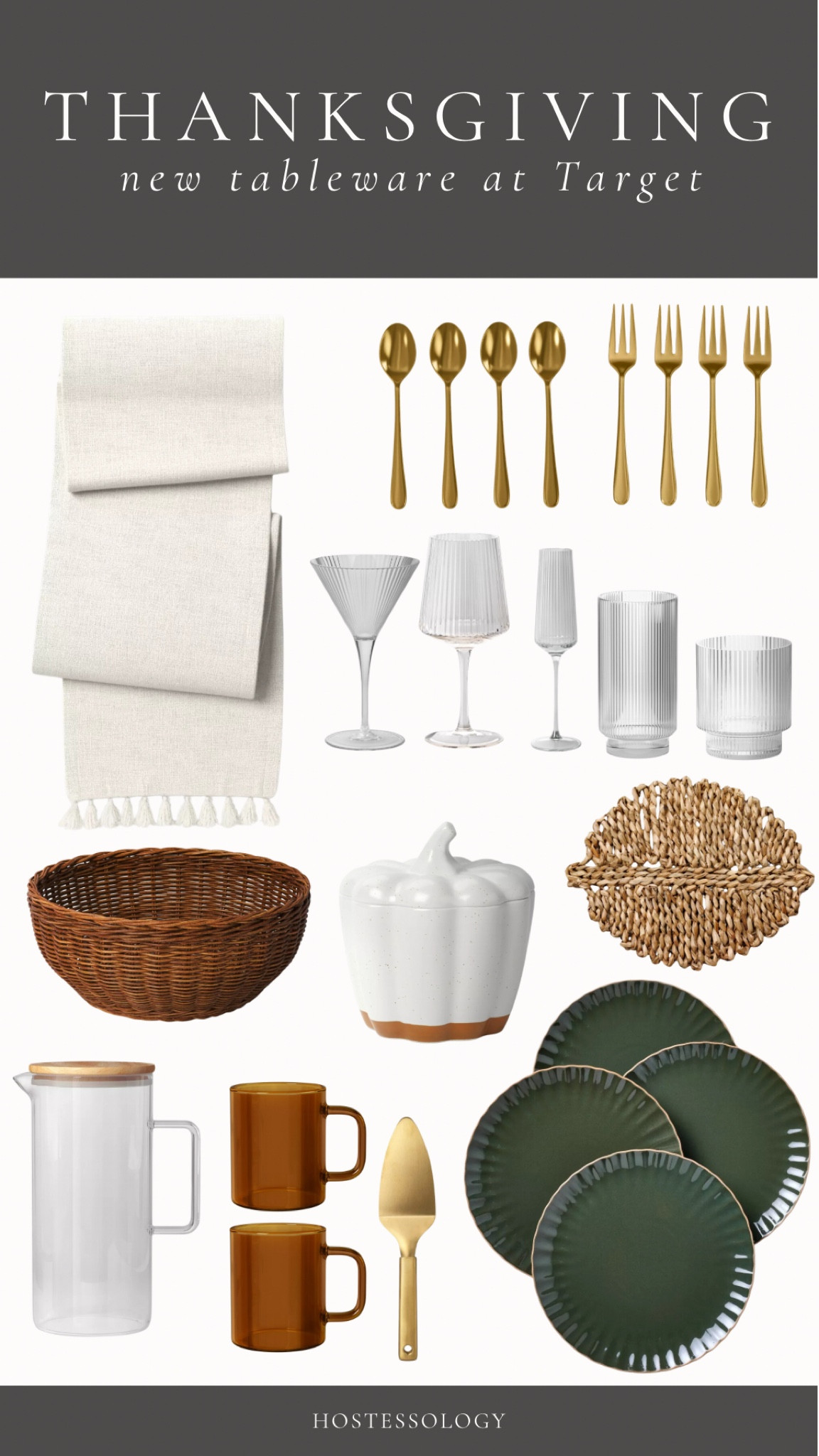 New tableware at Target ✨ just in time for Thanksgiving including a pretty neutral table runner, fluted glassware, scalloped plates, modern glass pitcher, & a gold pie server 🤎

#LTKFindsUnder50 #LTKHome #LTKHoliday