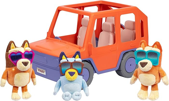 Bluey Big Heeler 4WD and Family Toddler Toy Car, Bingo and Chilli Plush Buddies, Opening Hood Sto... | Amazon (US)