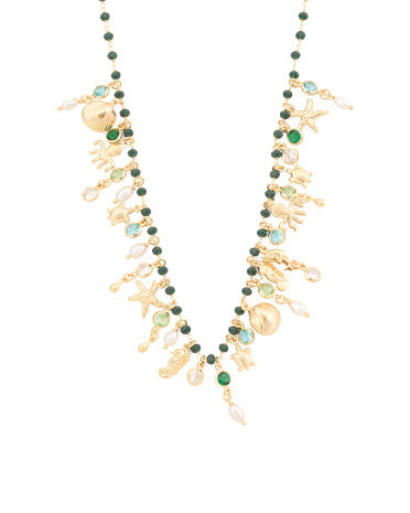 Made In Italy 18kt Gold Plated Beaded Sealife Charm Necklace | TJ Maxx