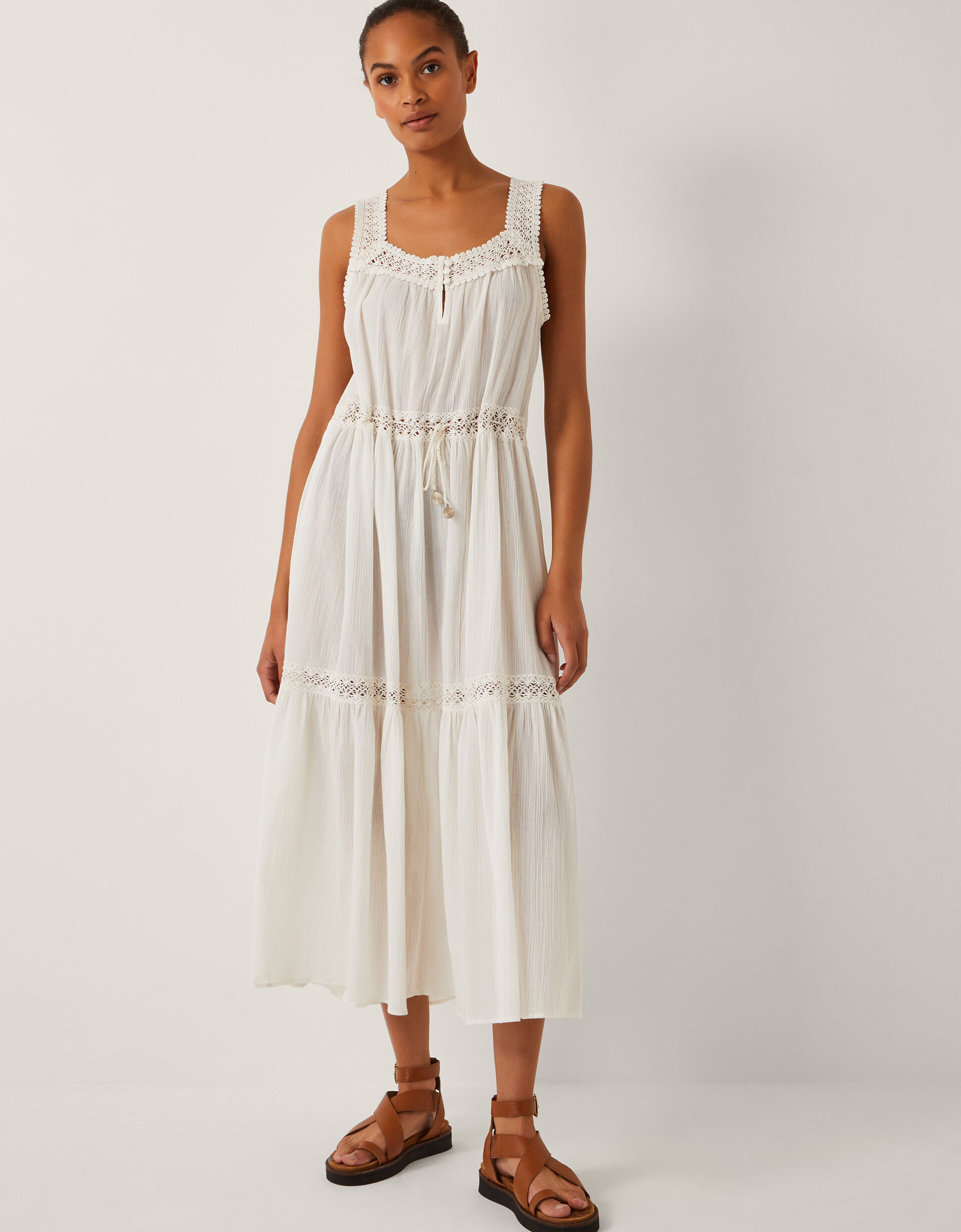 Maddi Sleeveless Embroidered Midi Dress Cream | Monsoon (UK)