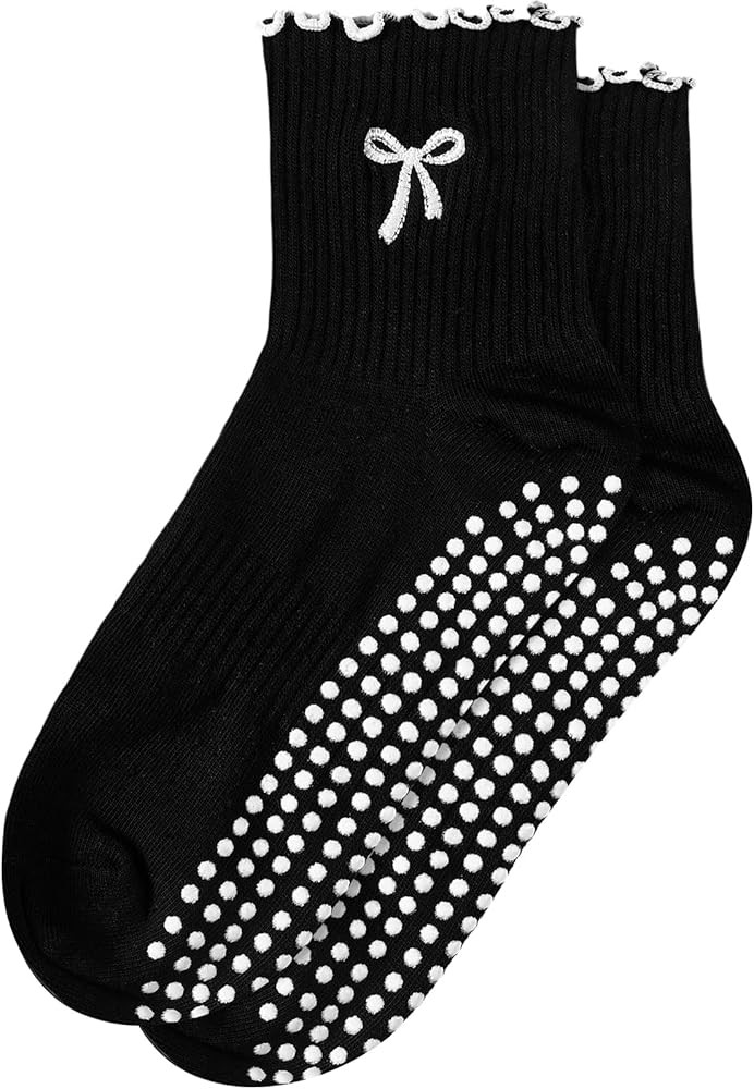 Women Cute Pilates Grip Non Slip Socks Christmas Ruffle Yoga Socks with Grip Pilates Gift for Wor... | Amazon (US)