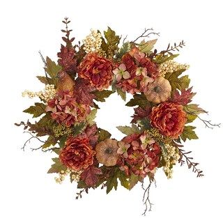24 Peony, Hydrangea and Pumpkin Fall Artificial Wreath | Michaels Stores
