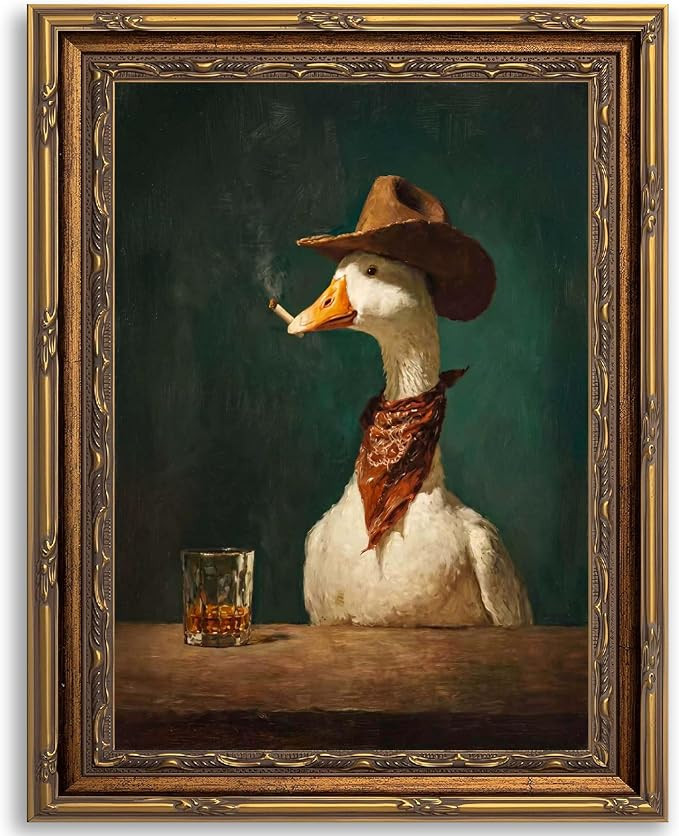 Vintage Gold Framed Funny Cowboy Duck Wall Art, Western Retro picture Print, Gold Ornate Vintage ... | Amazon (US)