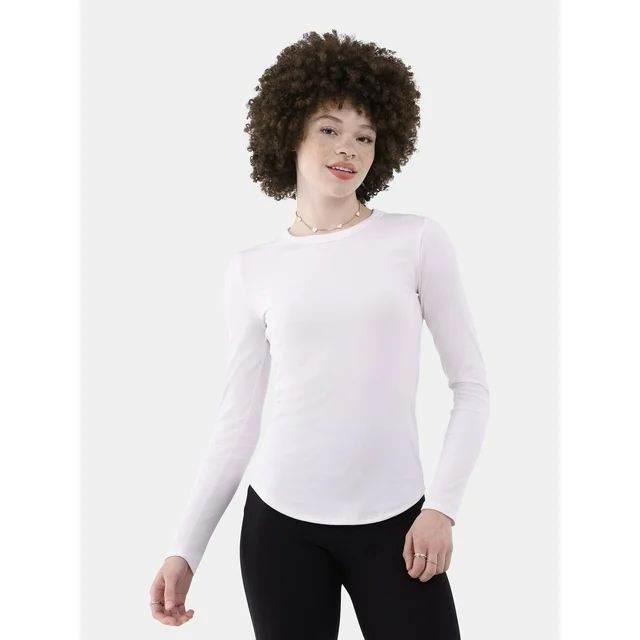 No Boundaries Crewneck Ribbed T-Shirt with Long Sleeves, 2-Pack, Women's | Walmart (US)