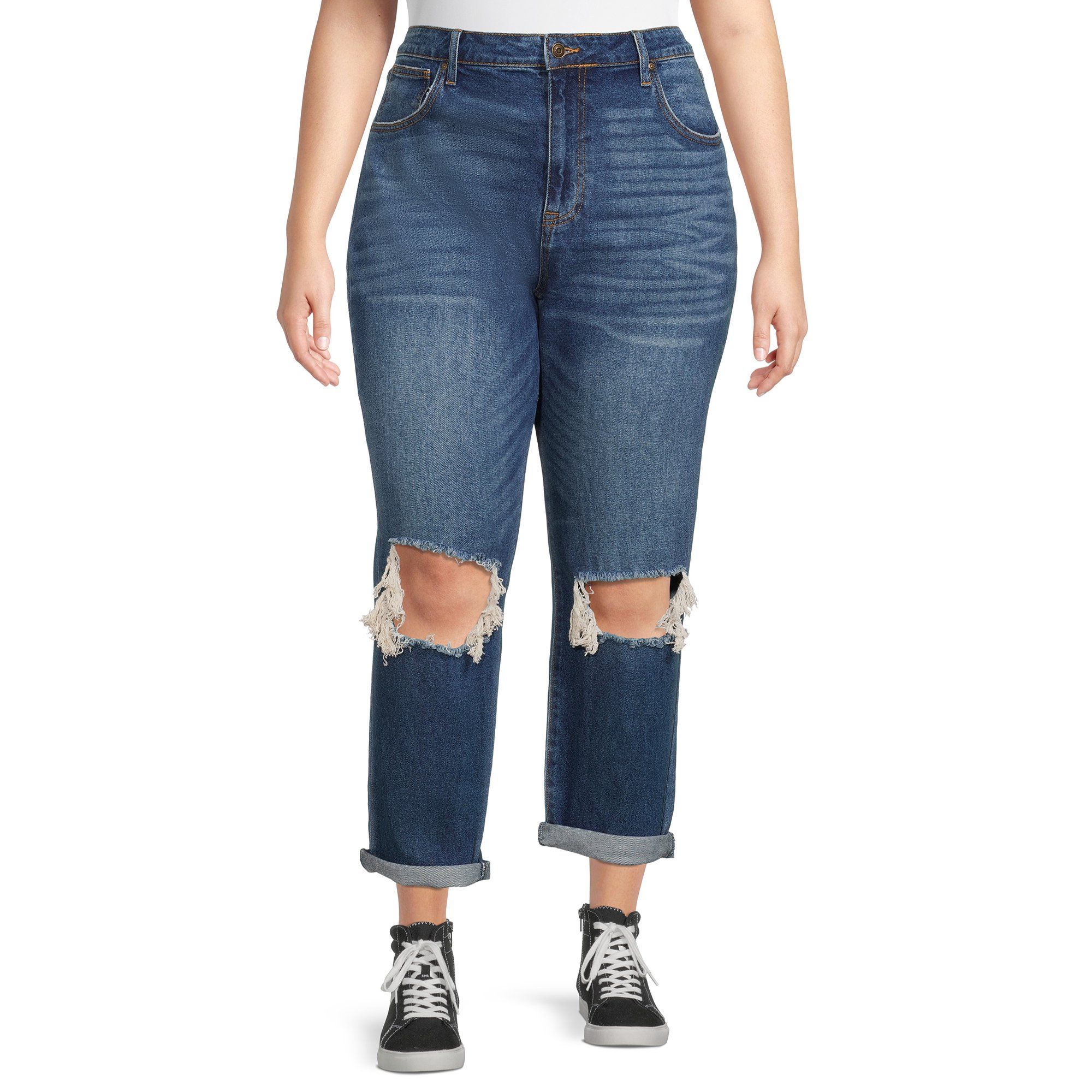 No Boundaries Juniors' Plus Size High Rise Curvy Mom Jeans | Walmart (US)