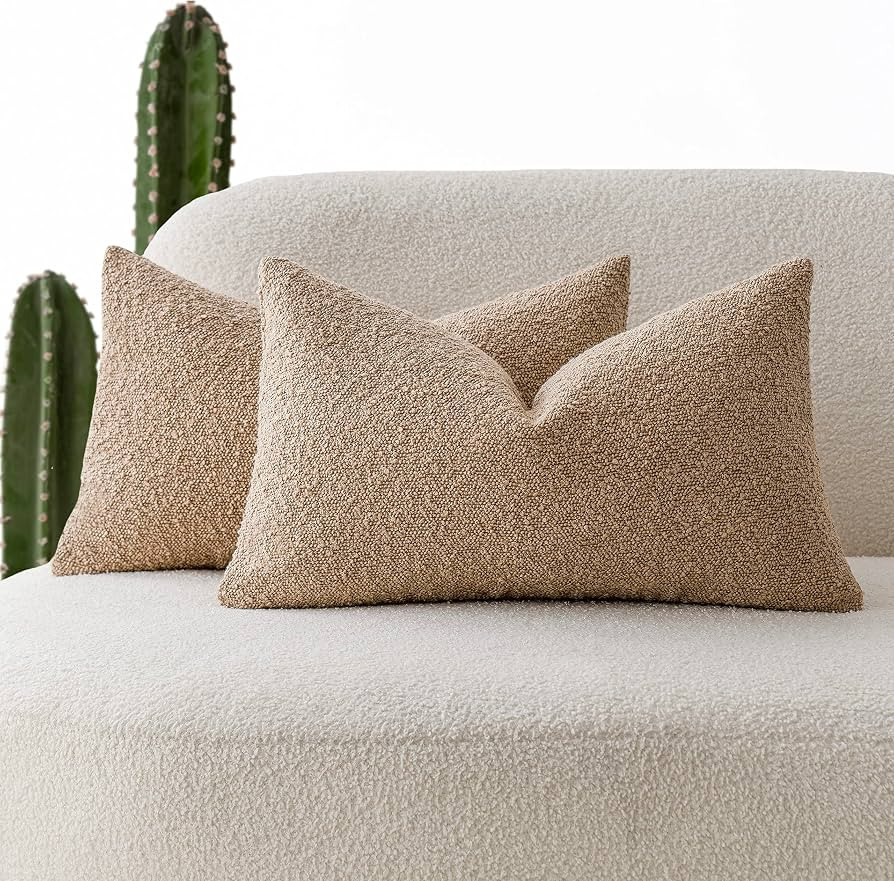 Foindtower Pack of 2 Textured Boucle Throw Pillow Covers Accent Solid Lumbar Pillow Cases Cozy So... | Amazon (US)