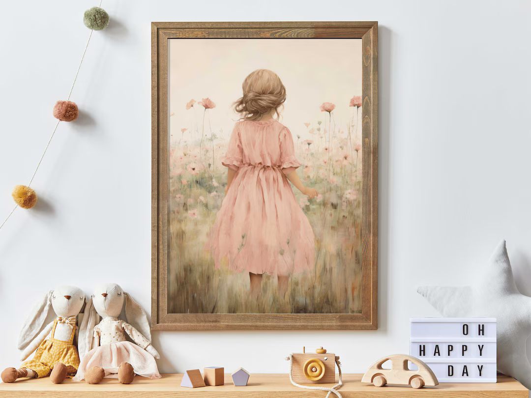 Girly Wall Art Print, Wildflower Nursery Decor, Cute Girl's Room Art, Vintage Nursery Decor, Todd... | Etsy (US)