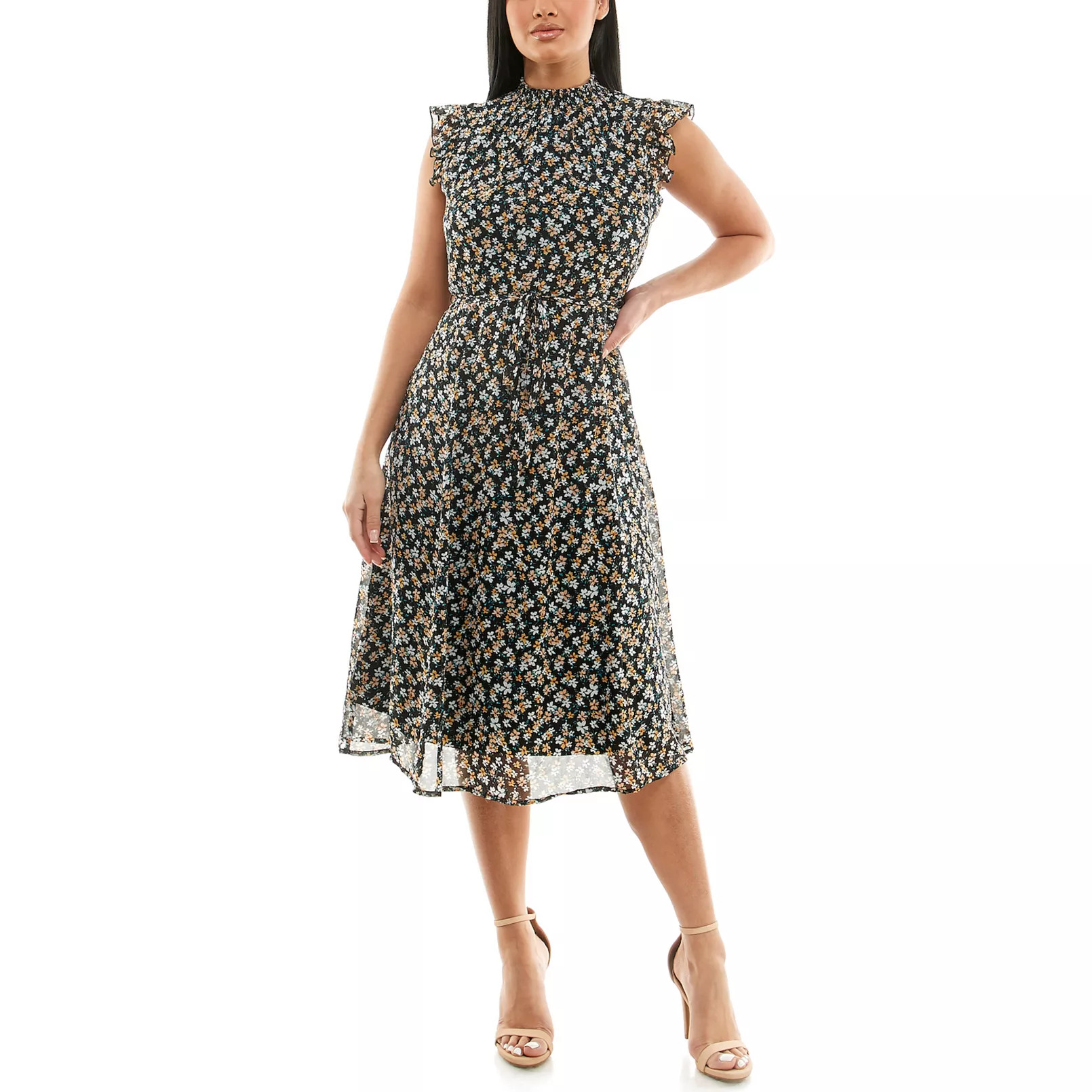 Women's Nina Leonard Smocked Flutter Sleeve Print Dress | Kohl's