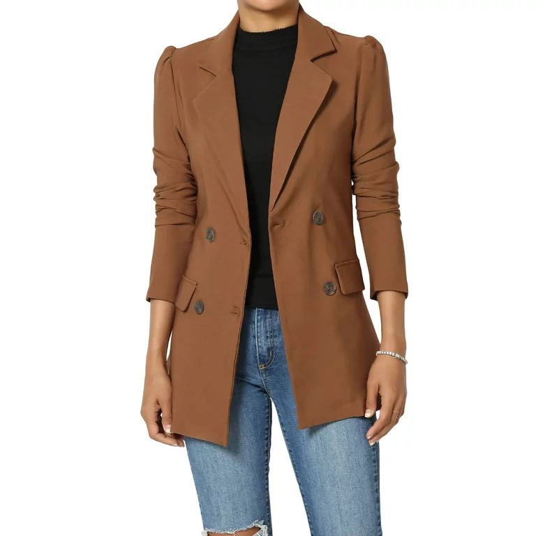 TheMogan Women's Puff Sleeve Double Breasted Stretch Crepe Blazer Timeless Slim Jacket | Walmart (US)