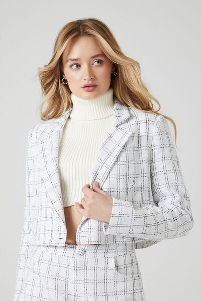 Cropped Tweed Plaid Blazer | Forever 21 (US)