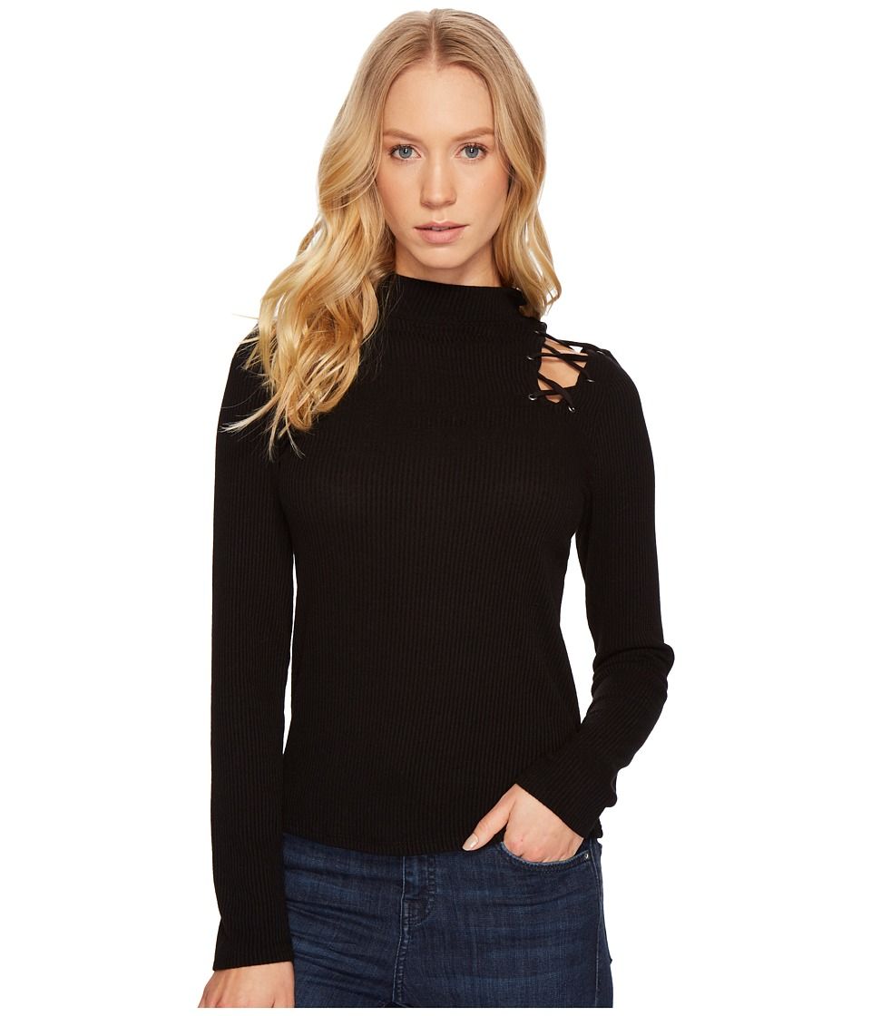 Project Social T - Sweet Thing Lace-Up Top (Black) Women's Long Sleeve Pullover | Zappos