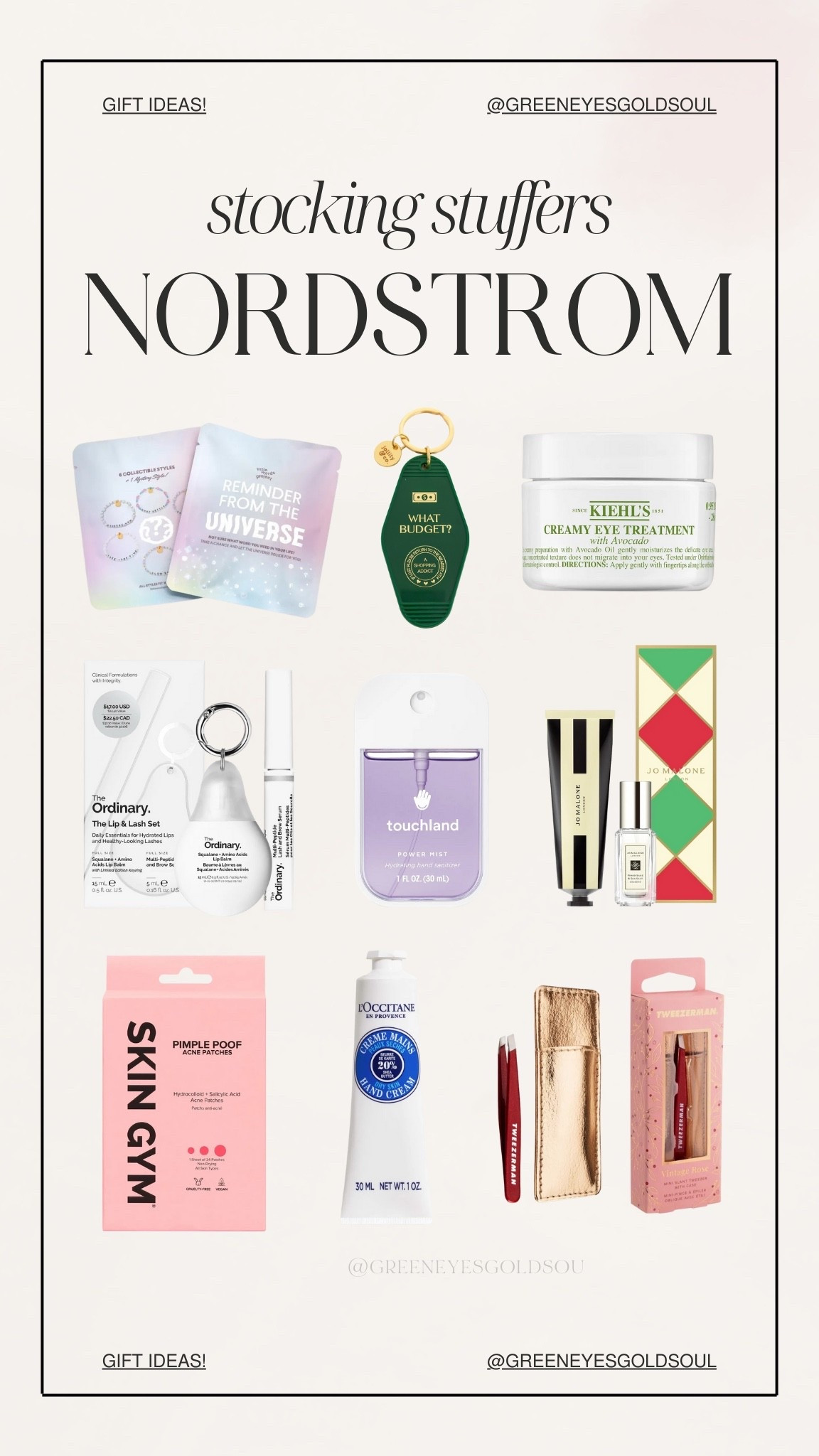 Nordstrom stocking stuffers! 🖤👏🏽

Bracelets, keychain, skincare, eye mask, lip gloss, chapstick, hand sanitizer, hand cream, girlies, kiehls, loccitane, Jo Malone, the ordinary, pimple patches, lash set 

#LTKGiftGuide #LTKHoliday #LTKselfcare