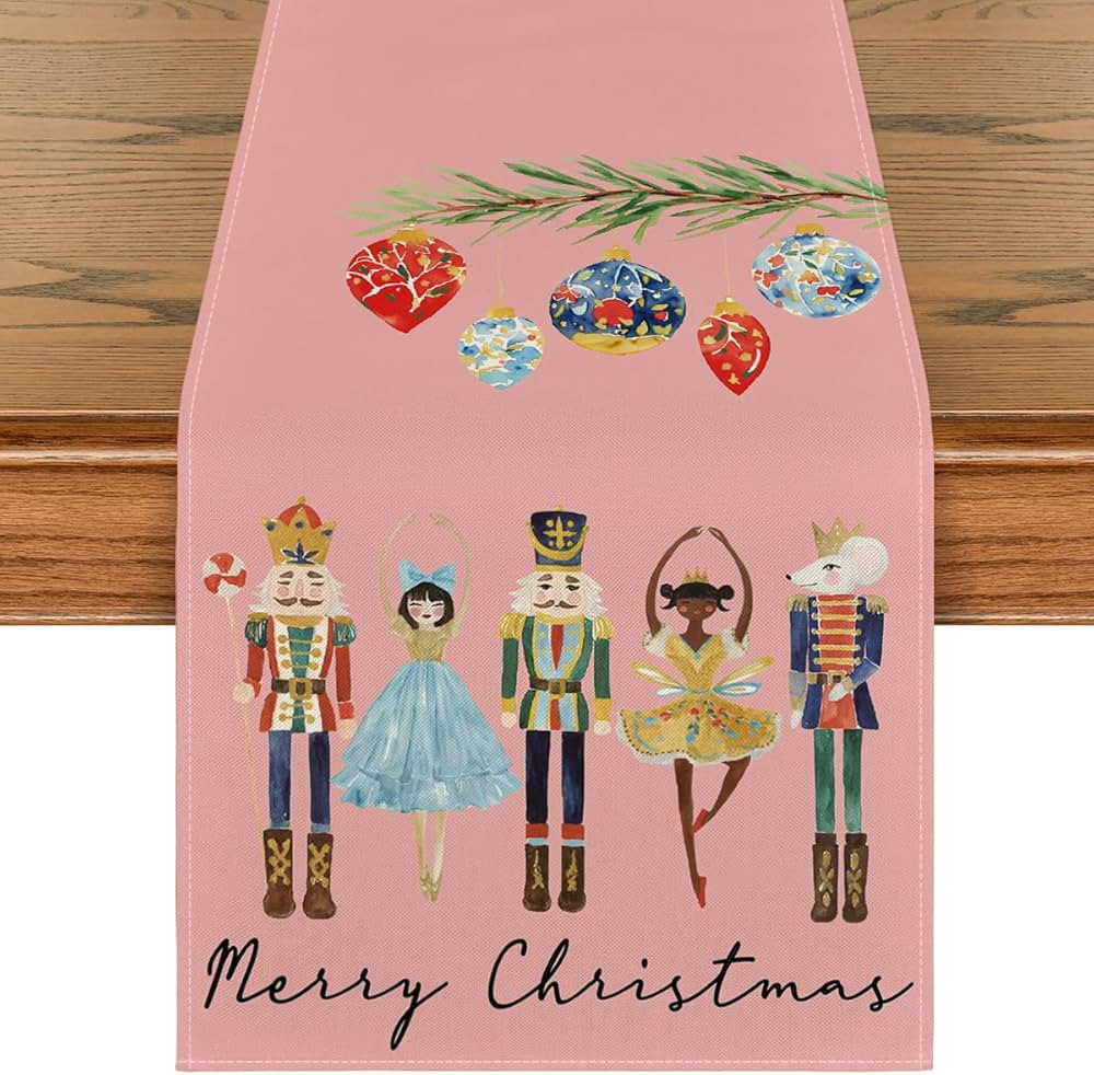 Artoid Mode Pink Nutcrackers Balls Merry Christmas Table Runner, Seasonal Winter Kitchen Dining T... | Amazon (US)