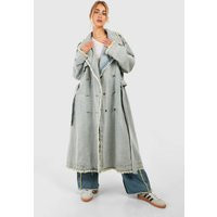 Womens Premium Fray Hem Denim Trench Coat - Blue - 6 | boohoo (US & Canada)