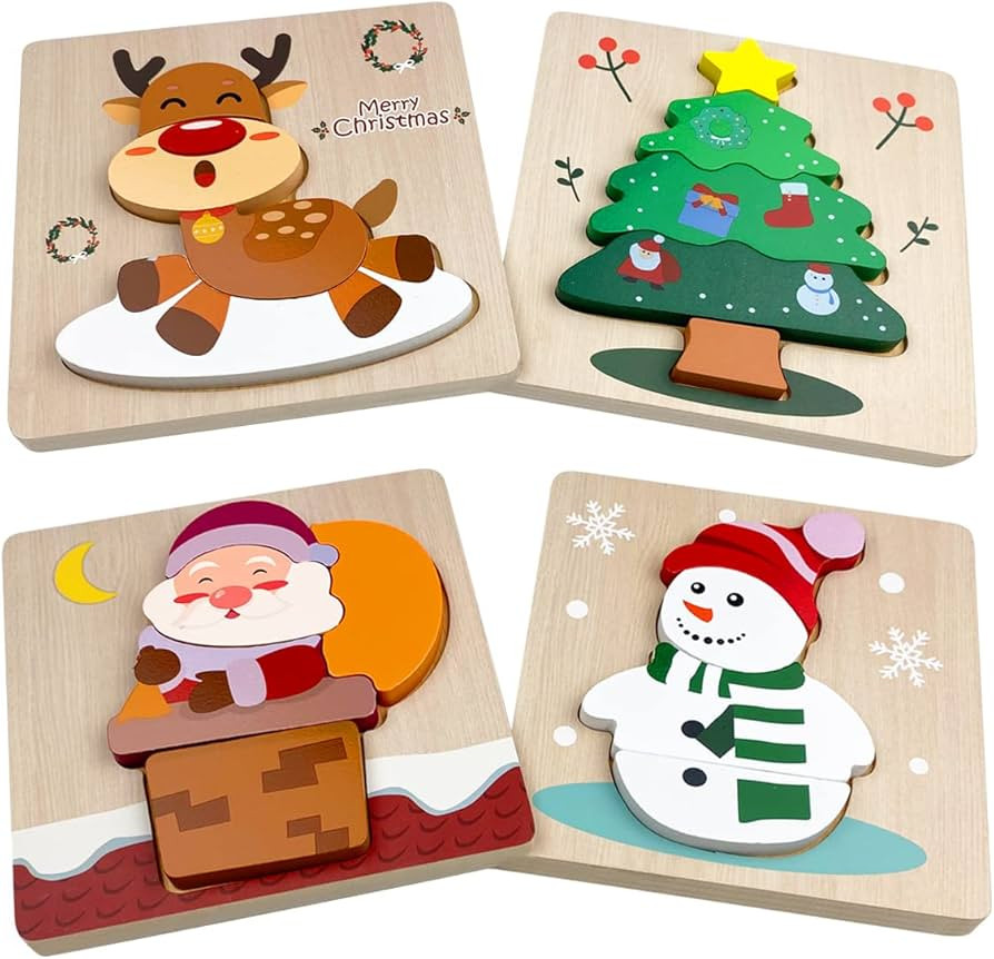 Anditoy 4 Pack Christmas Wooden Puzzles for Kids Toddlers Christmas Toys Christmas Stocking Stuff... | Amazon (US)