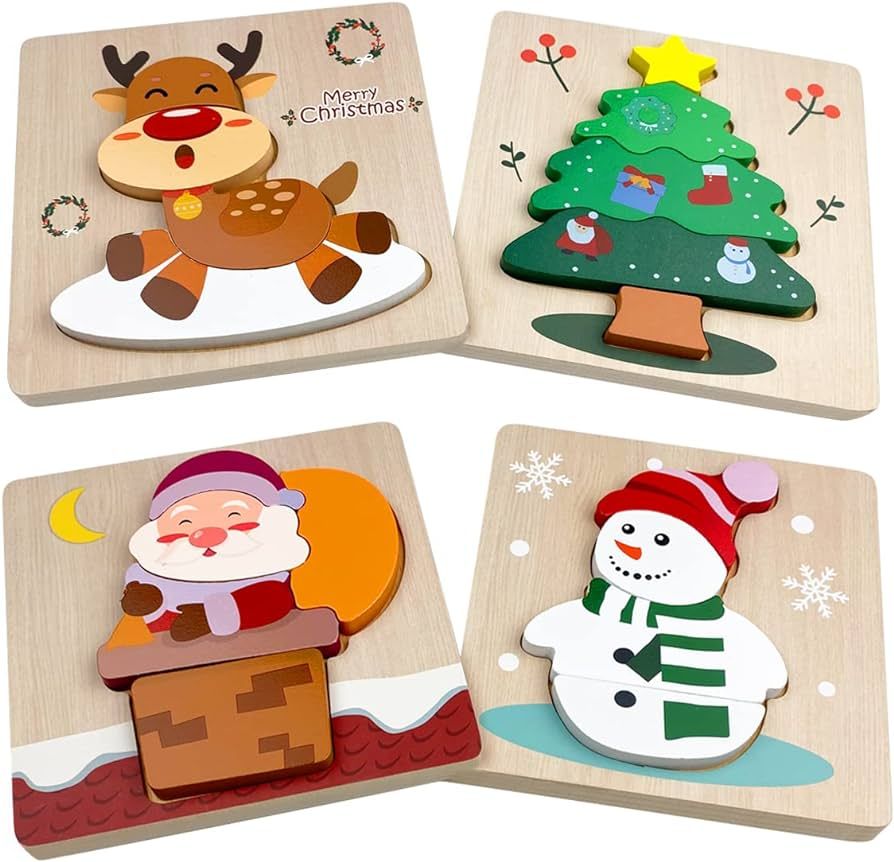 Anditoy 4 Pack Christmas Wooden Puzzles for Kids Toddlers Christmas Toys Christmas Stocking Stuff... | Amazon (US)