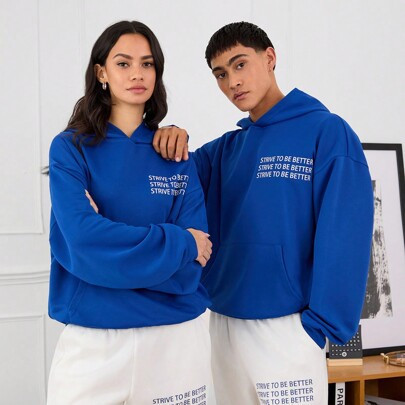 2pcs/Set Relaxed Fit Drop Shoulder Hooded Sweatshirt And High Waisted Drawstring Pants Suit, Suitable For Autumn/Winter | SHEIN