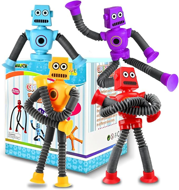 Robot Sensory Toys Valentine's Day Gift For Kid Boys Year Old Ages 3 4 5 6 7 8 9 10(4PCS), Suctio... | Amazon (US)