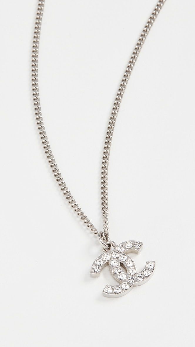Chanel Silver Crystal CC Necklace Small | Shopbop