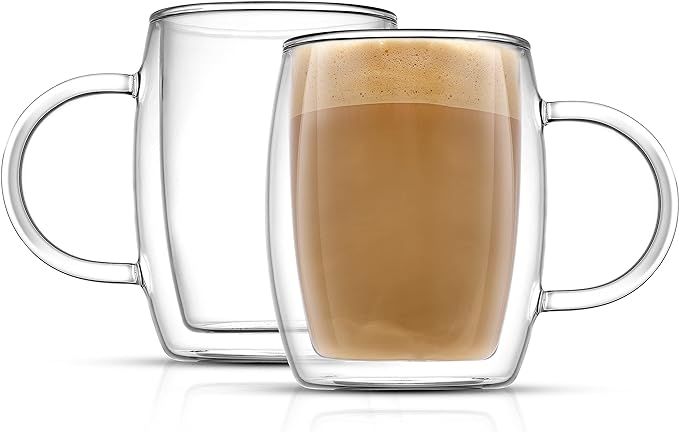 JoyJolt Double Wall Glass Coffee Mugs - 13.5oz Double Walled Glasses, Thermal Borosilicate Glass ... | Amazon (US)