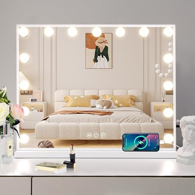 Vanity Mirror with Lights 15LED Bulbs 3 Lighting Modes Lighted Makeup Mirror for Desk or Wall-Mou... | Amazon (US)