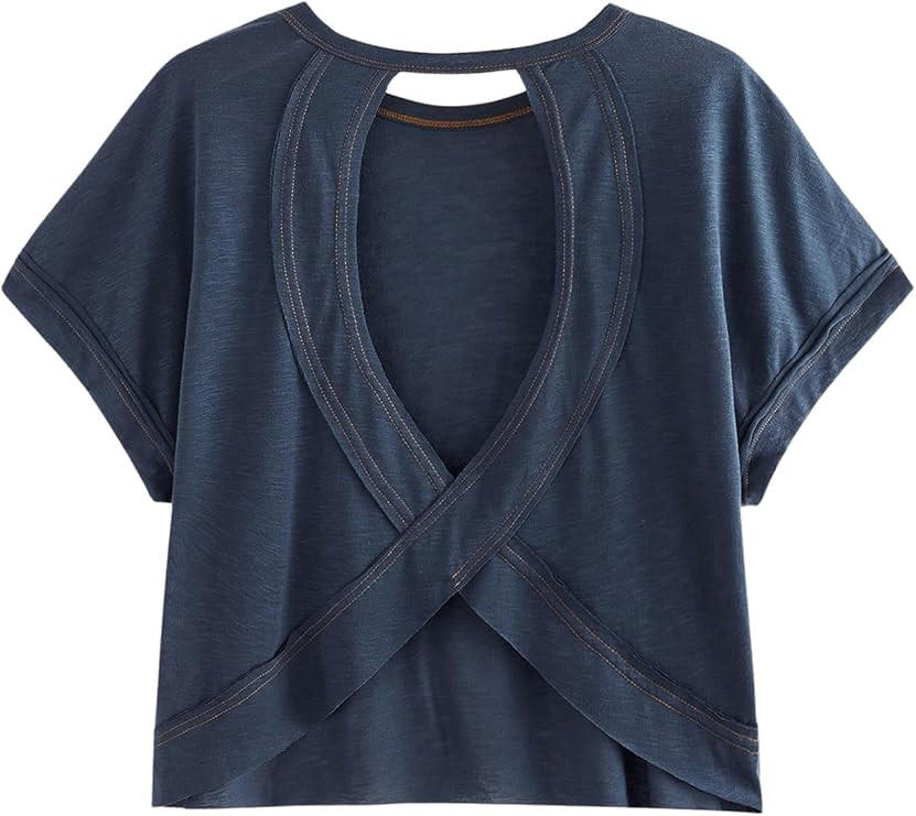 SOLY HUX Women Open Back Tops Workout Backless Tee Casual Athletic Shirts Short Sleeve Oversized ... | Amazon (US)