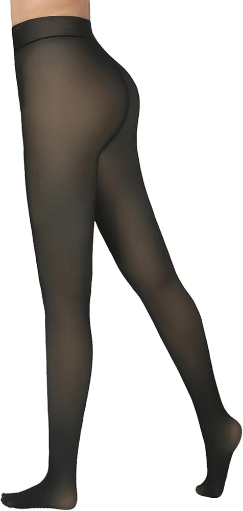 Delcast 2 Pairs Fleece Lined Tights Women，Fake Translucent Thermal Sheer Thick Pantyhose Leggin... | Amazon (US)