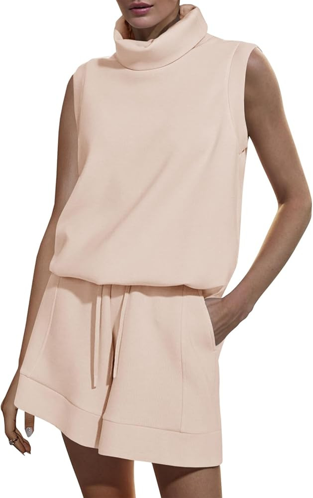 Eurivicy Women's 2 Piece Outfits Shorts Sets Sleeveless High Neck Tank and Drawstring Shorts with... | Amazon (US)