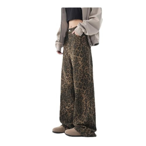 POHADON Y2k Leopard Print Jeans Baggy Cheetah Print Jeans Grunge Clothes Unisex Streetwear Pants (Brown,XL) | Amazon (US)