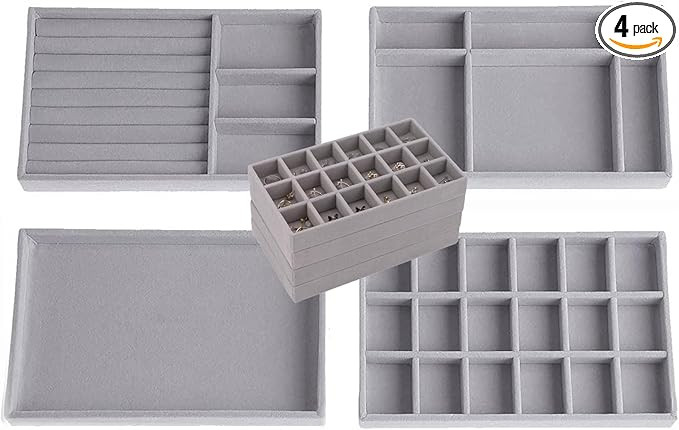 Velvet Drawer Jewelry Organizer Tray, Small Flat Jewelry Organizer for Drawer, Dresser Stacking D... | Amazon (US)